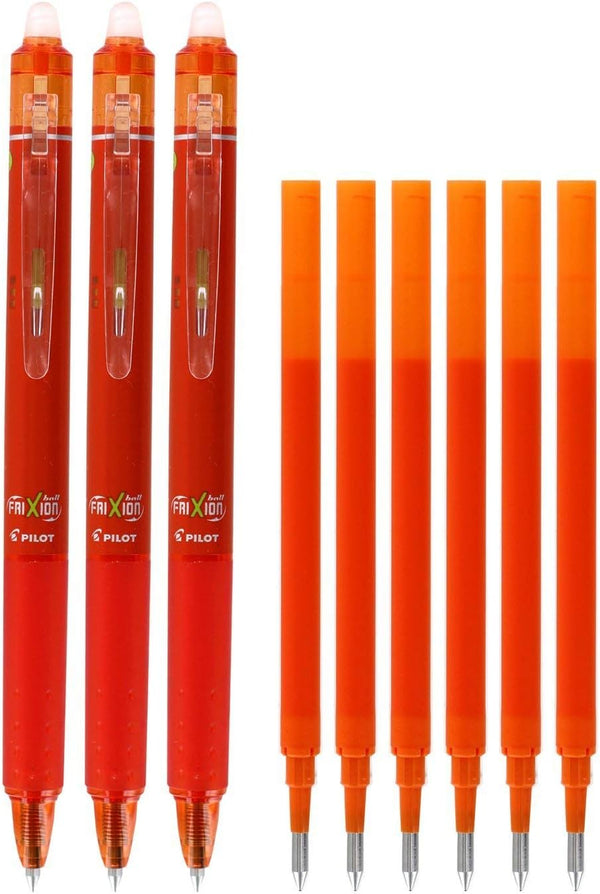 Pilot FriXion Clicker Retractable Gel Ink Pens, Erasable, Extra Fine Point 0.5mm, Orange