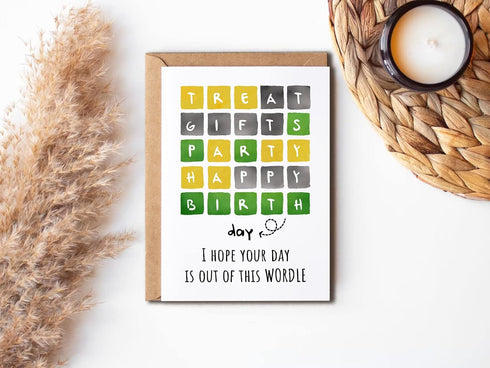 EirlysDesigns 5 7 inches Birthday Card - Treat Gifts Party Happy Birthday - Hope Your Day Is Out Of This - Word Game
