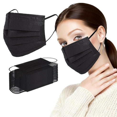 Borje 200 PCS Black Disposable Face Mask 3 Ply Protection Face Masks