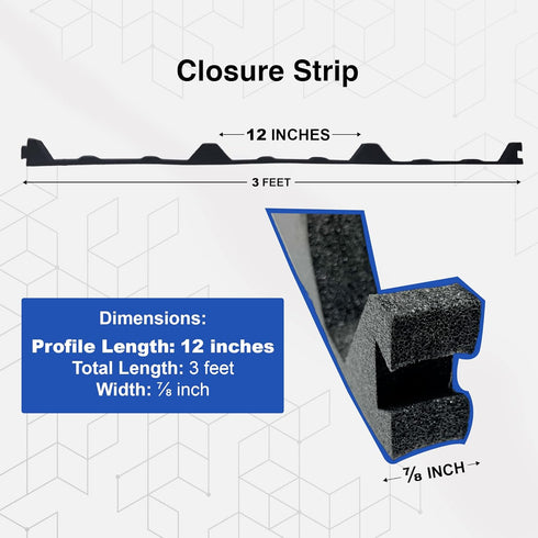 Duco 12 Inch Inside Profile R Panel Foam Closure Strips for Metal Roofing Panels - 3 Feet Long, Black Ribbed