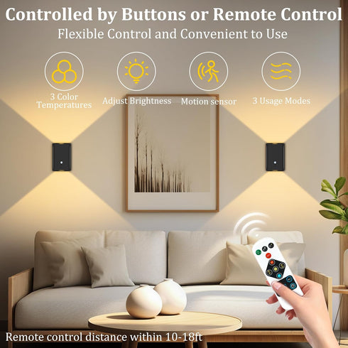 5000mAh Set 2 Closet Battery-Operated Motion Sensor Wall Light: Rechargeable Wall Sconce of Motion Sensored Light