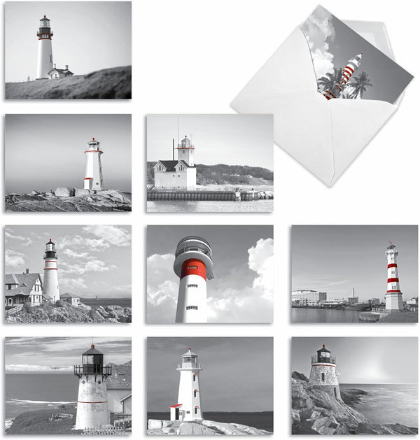 The Best Card Company 10 Lighthouse Thank You Notecards w/Envelopes, All-Occasion Stationery Set