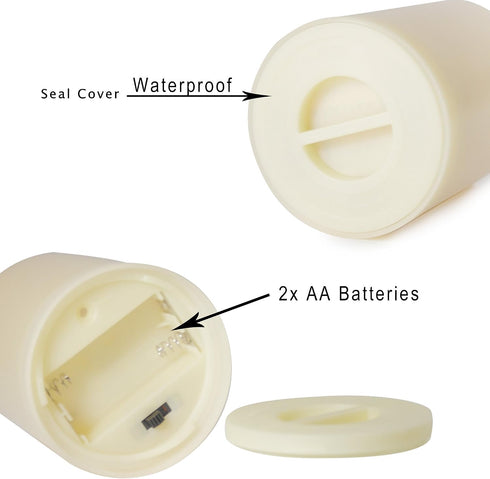 2 Set 3x3 Inches Waterproof Outdoor Battery Operated Flameless LED Pillar Candles with Remote Flickering Plastic