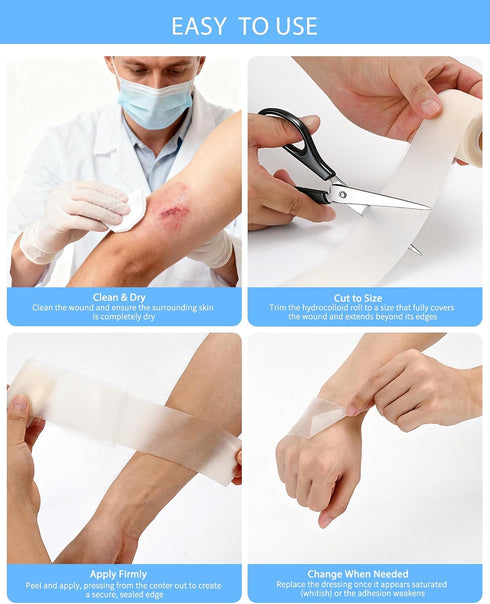 KOCCQUE Face(2in 16ft) Hydrocolloid Bandages Roll for Wound Care: Medical Grade Tape Patch with Self-Adhesive