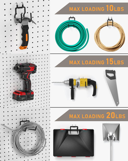 INCLY 24 Pack Heavy Duty Large Black Pegboard Hooks, 1/4 Inch Utility Hook Accessories for Hanging Tools