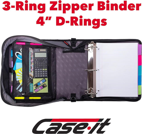 Case it King Size Mighty Zip Tab Binder, 3 Rings, 4" Capacity, 11 X 8.5, Purple