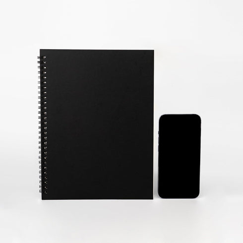 DSTELIN Blank Spiral Notebook - 10 inch x 7.5 inch, 100GSM, 4-Pack, Soft Cover, 50 Pages / 25 Sheets (Black)