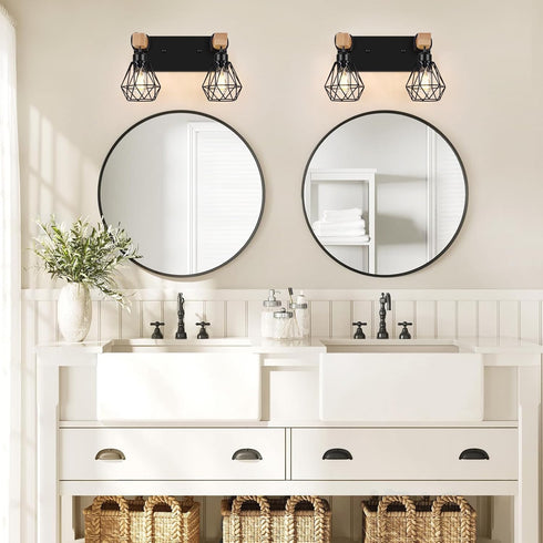 2-Light Bulbs FadimiKoo Rustic Style Wood Bathroom Wall Sconce, Farmhouse Vanity Lighting Fixture fopr Bathroom