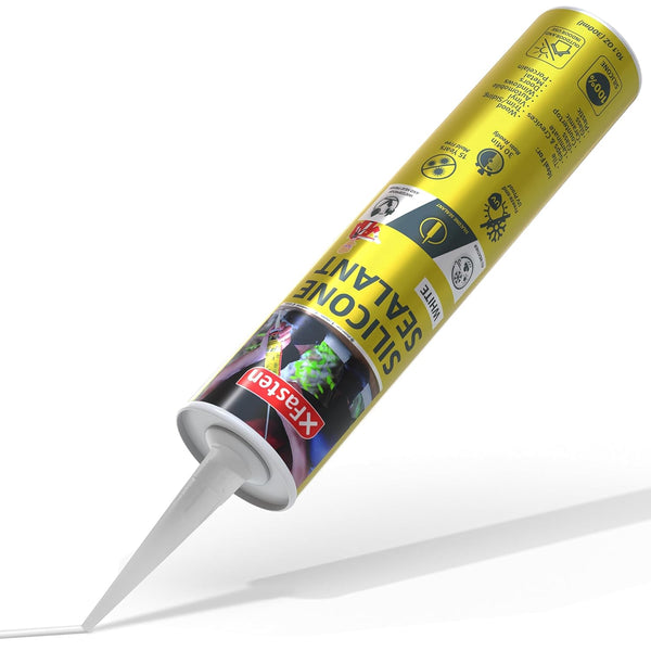 XFasten White Silicone Caulk, 10.1 oz, 100% Odorless Waterproof Sealant for RV, Aquarium, Bathtub