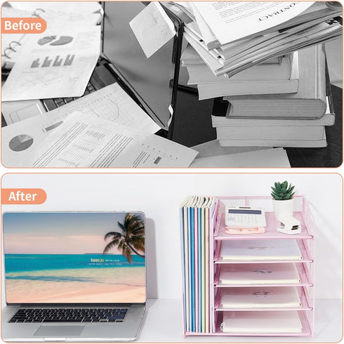 Desk Organizers and Accessories, 5-Tier Reference System with File Holder, Pink Office Supplies