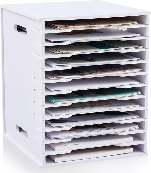 Juexica 12 Tier Scrapbook Paper Organizer for 8.5" x 11" White Cardstock, Stackable Desktop Storage Rack