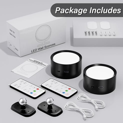 Remote,3 Dimmable 360 Reading,Bedroom,Closet,2 Pack LED Wall Mounted Lights,Rechargeable Battery Operated Wall Sconce