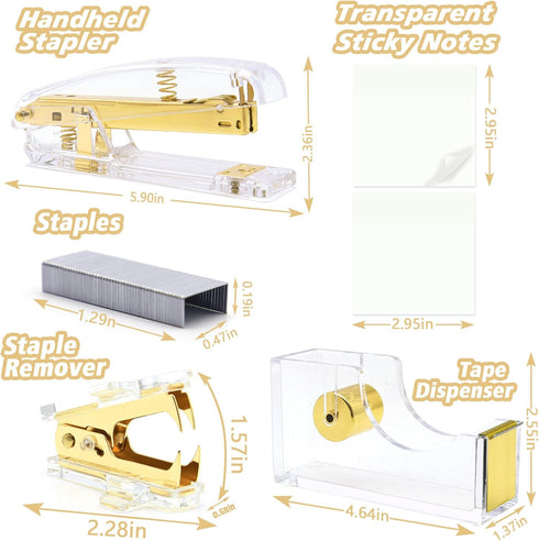 Gold Office Supplies,UPIHO Gold Desk Accessories,Stapler and Tape Dispenser Set with Large Stapler,Tape Dispenser, Staple Remover, Staples, Clips,Scissor,Pen and Sticky Notes,Gifts for Office Clerks by UPIHO