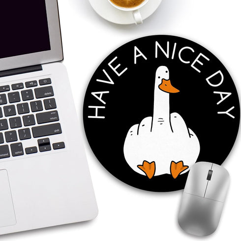 Funny Duck Work Mouse Pad, Small Round Mouse Pads for Desk, Mini Travel Mousepad for Wireless Computer Laptop, Office Desk Accessories, Have a Nice Day Middle Finger, 8.6 x 8.6 inch by lebrocoli