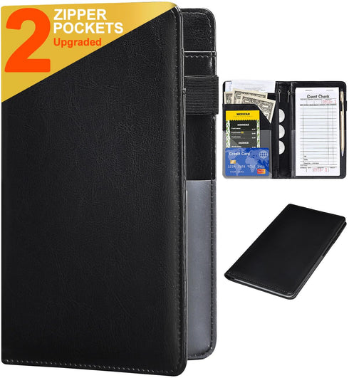 Server Books for Waitress - Leather Waiter Book Server Wallet with Zipper