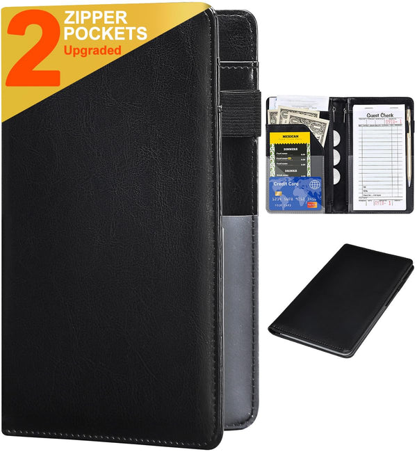 Server Books for Waitress - Leather Waiter Book Server Wallet with Zipper