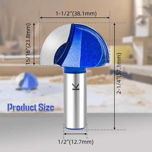 SMJXTOP 1-1/2" Set 1/2 Inch Cutting Diameter Cove Box Round Nose Router Bit Shank, Carbide Tipped Core Box Router Bit