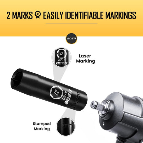 1/2" Drive Deep Impact Socket, 12mm Premium Metric Socket, 6 Point, Cr-V Steel