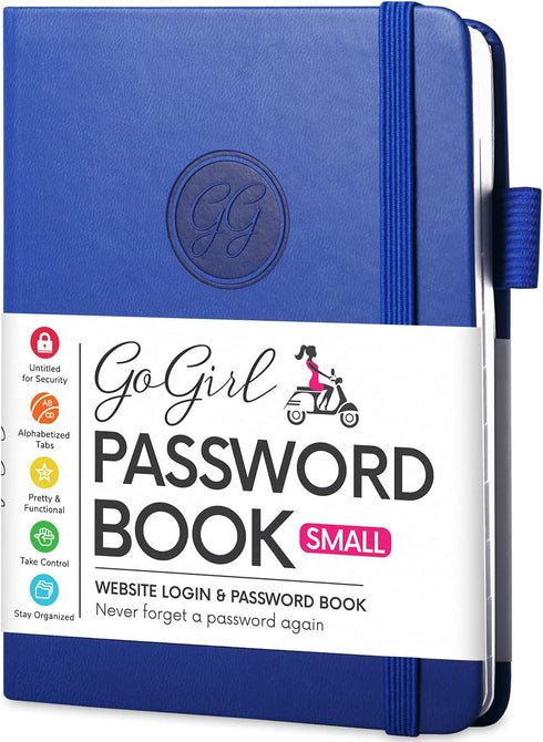 GoGirl Password Book with Alphabetical Tabs - Internet Address & Password Keeper Logbook, Pocket Size, Royal Blue