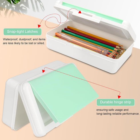 Pencil Box for Office Supplies Storage Organizer Box, Double Layer Large Capacity Pencil Boxes, Plastic Crayon Box with