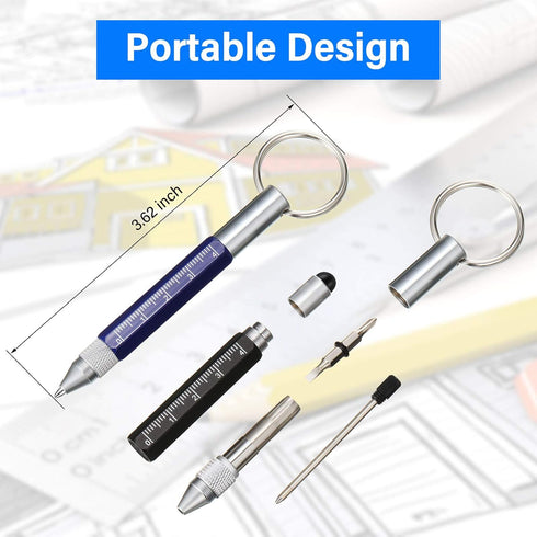 Zonon 4 Pieces 6 in 1 Multitool Tech Tool Pen with Ruler, Two-head Ballpoint Refills for Office Staff, Construction