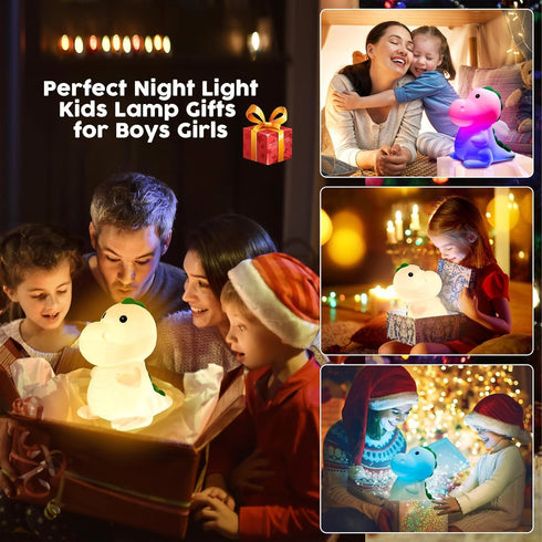 YunLone Dimmable 7 Kids Night Light Dinosaur Bedside Nursery Touch Lamp with Color Changing, Soft Squishy Silicone Cute