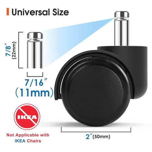 MaxGear 2" Office Chair Wheels Heavy Duty Replacement, Mute Rubber Rotating Desk Chair Caster Wheels, Safe for All Floors Including Hardwood, Universal Standard Stem Size Fits 99%, Set of 5