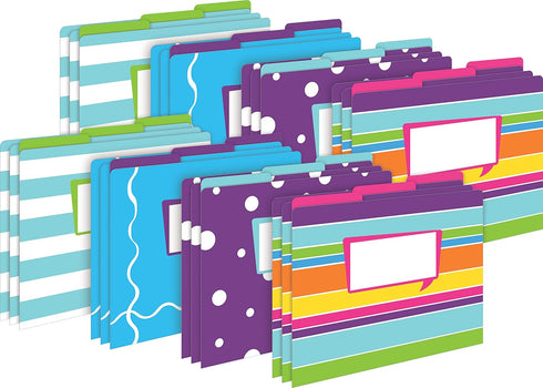 Barker Creek Happy Designer File Folders, Set of 24, Multi-Design with Bright Patterns, Letter-Size