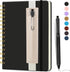 Lined Spiral Journal (Black), 5.7"x 8.27", 160 Pages, A5 Notebook with Pen Holder & Pen for Writing