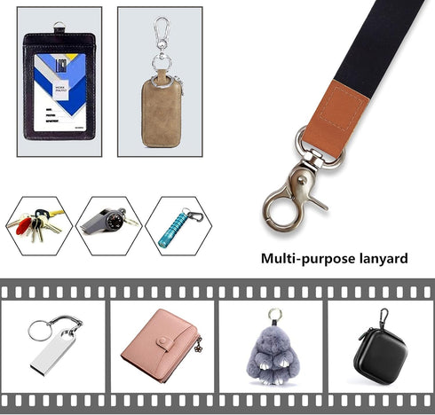 Long Neck Leather Lanyard Keychains with Metal Clasp, Durable ID Badge Strap for Car Keys, Card Holder, Wallet