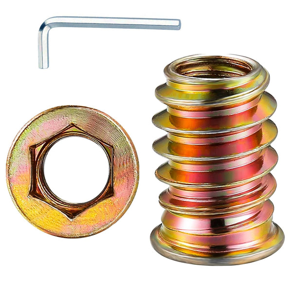 200Pcs 1/4"-15 Threaded Insert for Wood Hex Drive Wood Inserts Furniture Nuts