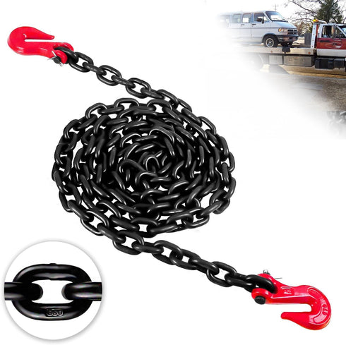 G80 Transport Binder Chain 5/16 Inch x 20 Foot, 4,900 lbs Safe Working Load, Tow Chain with Clevis Grab Hooks