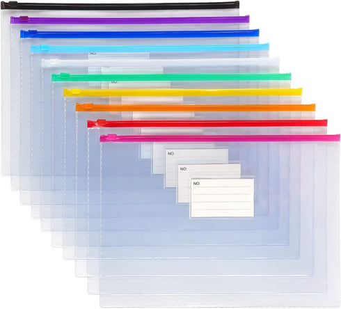 Tamaki 10 Pack Plastic Envelope Poly Zip Envelopes, A4 Size, Letter Size, for School Office Supplies, 10 Color (13x9.5)