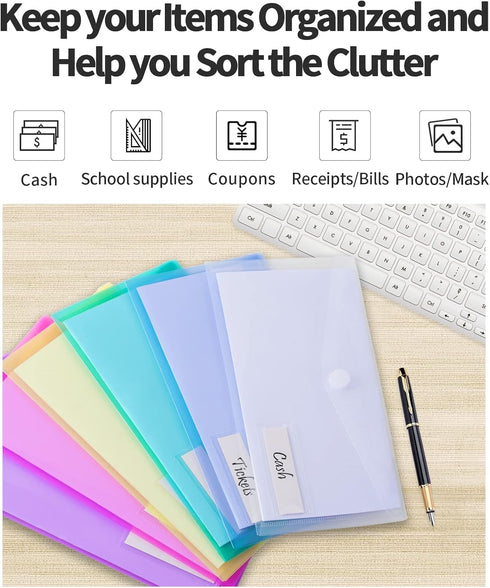 Sooez 24 Pack Clear Plastic Pencil Pouch, Poly Envelopes File Bag with Label Pocket for A6 Size Files