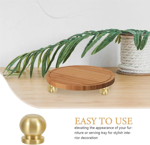 KaiYeA 8pcs Brass Cutting Board Feet Brass Wooden Box Ball Shaped Polished Tray Risers Serving Board Pedestal Legs