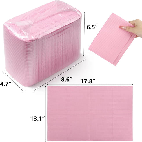 125 Pack 3 Dental Bibs Disposable Ply Dental Bibs Waterproof Pink Dental Bibs for Nail Salon, Dental Clinic, Pet
