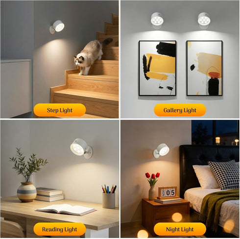 Cnlux Set 4400mAh Dimmable 360 Wireless Wall Sconces of Two, Rechargeable Battery Operated Sconces with Remote & Touch