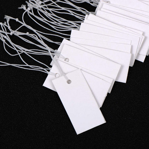 Shappy 300 Pcs White Price Display Tags, 0.8 x 1.58 Inches, Marking Labels with Elastic String