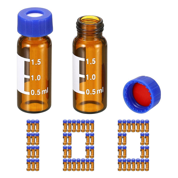 PATIKIL 2ml Autosampler Vial, 100 Pack HPLC/GC Amber Vials with 9-425 Screw Cap, Red PTFE & White Silicone