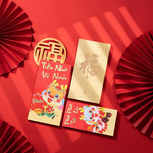 KALLORY 36pcs Vietnamese Red Envelope, Cartoon Red Envelopes for Dragon Year 2024, New Year Money Bag & Pouch