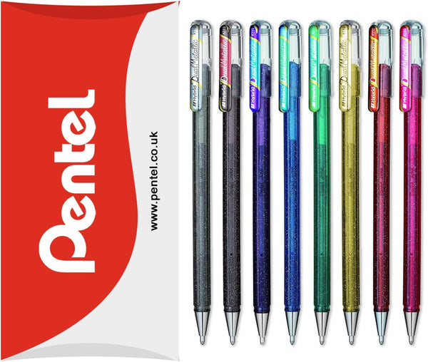Pentel Hybrid Dual Metallic Pens - Liquid Gel Rollerball Pens - K110 - Assorted Colours - Set of 8