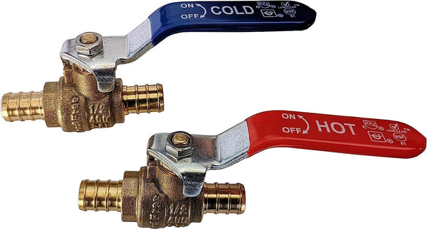4 Pieces 1/2" Pex Ball Valve Hot & Cold, 24-2-1&2=4X (4 Packs)