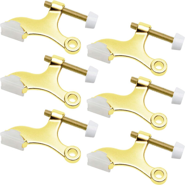 Nuk3y Heavy Duty Adjustable Door Stop (6 Pack, Polished Brass)