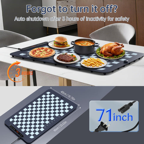 8s 7-Level 8-Hour Food Warming Mat - Fast Heating Electric Warming Tray with Temperature & Timer, Roll-Up Portable Food