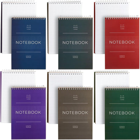 Juvale 6 Pack Top Bound Spiral Graph Paper Notebook, 6x9 Inch, 80 Sheets / 160 Pages, 6 Colors for Writing, Sketching