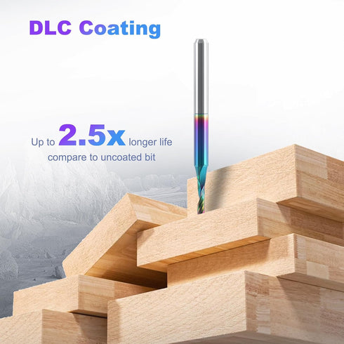 10 1/8 inch Pcs O Flute Spiral Router Bit Shank, Up Cut Solid Carbide Milling Cutters with DLC Coating, Single Flute