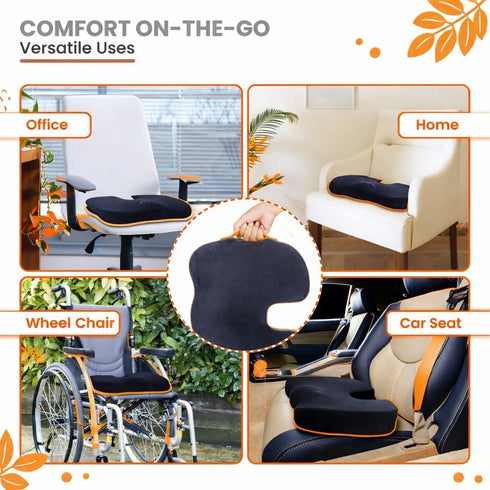 LongSeatto Tailbone Premium Memory Foam Seat Cushion with Carrying Bag & Cooling Gel for Office Chair, Wheelchair