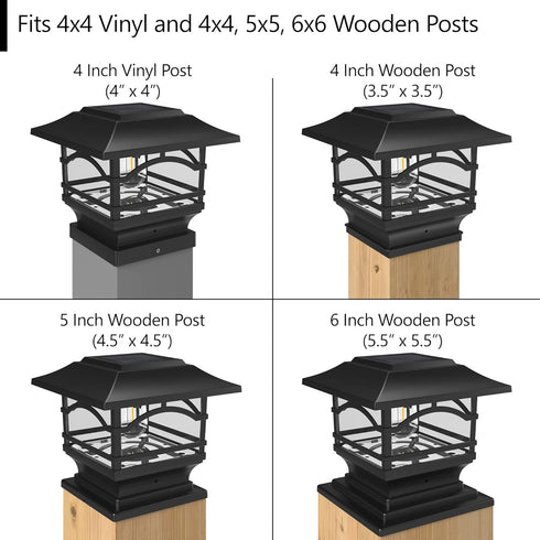 4x4 5x5 6x6 (1 Pack) Davinci Lighting Edison Solar Outdoor Post Cap Lights - - Bright LED Light for Fence Deck Garden