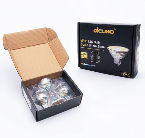 DiCUNO MR16 LED Bulb Dimmable, 60W Equivalent, 4000K Natural White, GU5.3 Base, 6W, 40 Degree Beam Angle, 6 Pack
