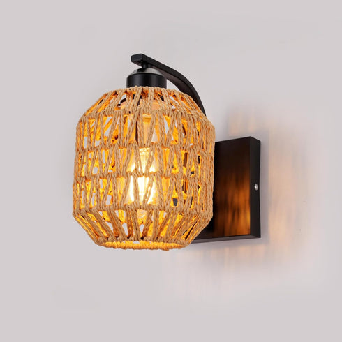 lobolighting Boho Rattan Wall Sconces Hardwired Hand-Woven Farmhouse Wall Lamps Indoor Rustic
